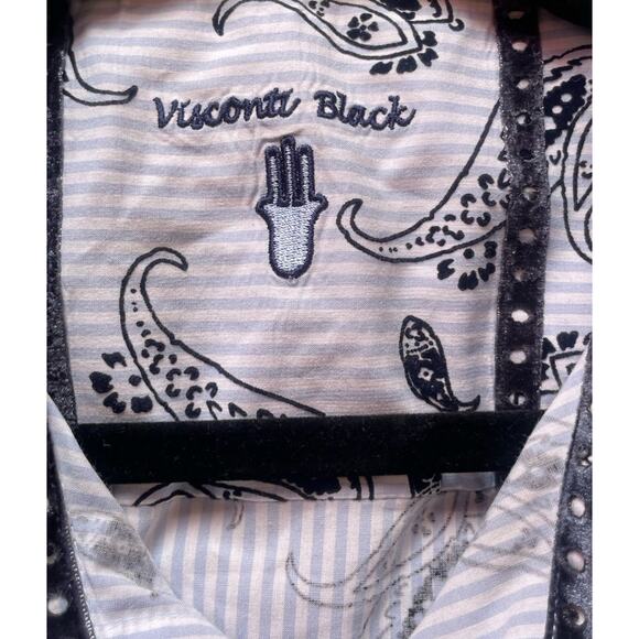 Visconti Black Shirt 2XLT Long Sleeve Button Down Light Blue Floral - Picture 9 of 10